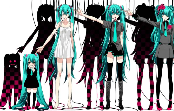 Flowers, girls, art, tie, headband, microphone, vocaloid, hatsune miku