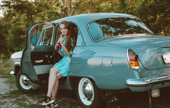 Girl, pose, model, Volga, GAZ 21