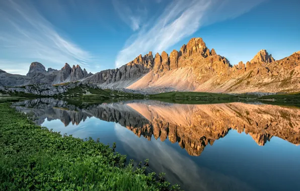 Mountains, nature, lake, rocks, Italy, The Dolomites