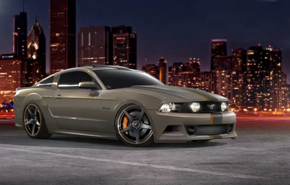 Picture tuning, Mustang, Ford, Mustang, muscle car, Ford, skyscrapers, megapolis