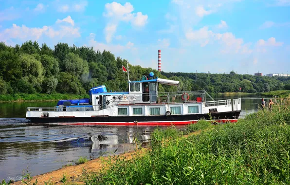 Summer, nature, river, ship