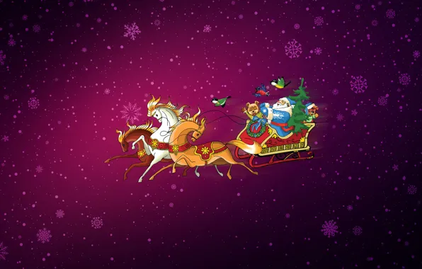Minimalism, Snow, Christmas, Snowflakes, Background, New year, Horse, Horses