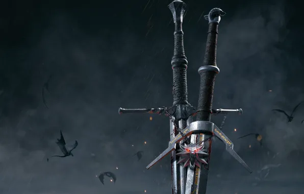 Weapons, medallion, swords, The Witcher 3: Wild Hunt, The Witcher 3: Wild Hunt