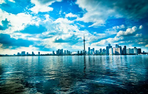 Sea, the sky, the city, lake, photo, blue, horizon, Toronto