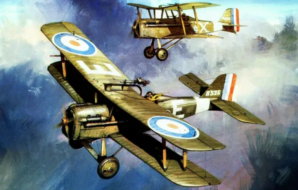 Picture airplanes, drawing, pilots, biplanes
