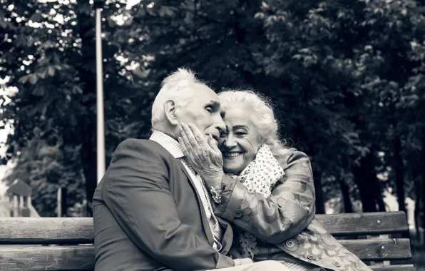 Love, hug, black and white, grandparents