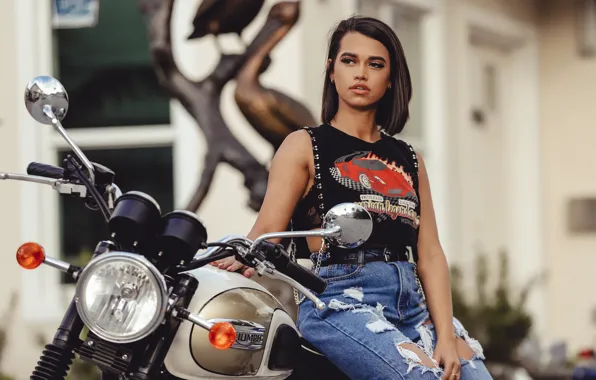 Picture girl, background, motorcycle