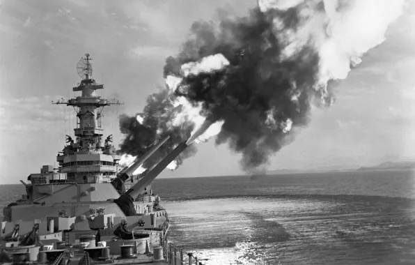 Picture sea, black and white, volley, Chronicles, battleship