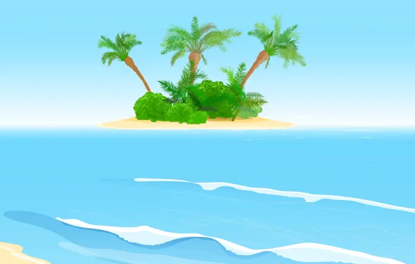 Sea, wave, palm trees, island, waves, the bushes, sea, island