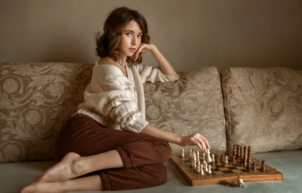 Look, girl, pose, mood, chess, Albert Forest, Victoria Makarenko