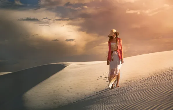 Picture girl, background, desert