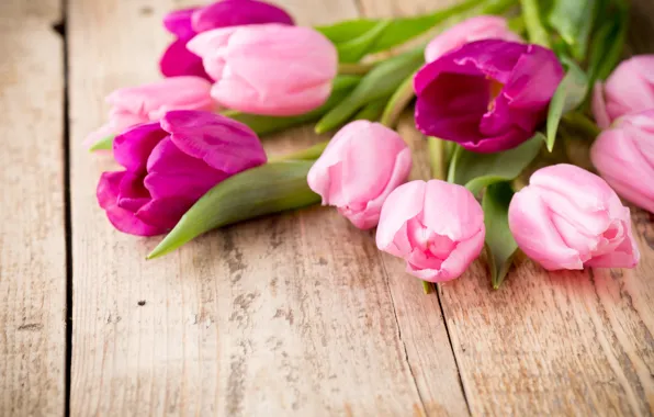 Picture flowers, bouquet, fresh, wood, pink, flowers, beautiful, tulips