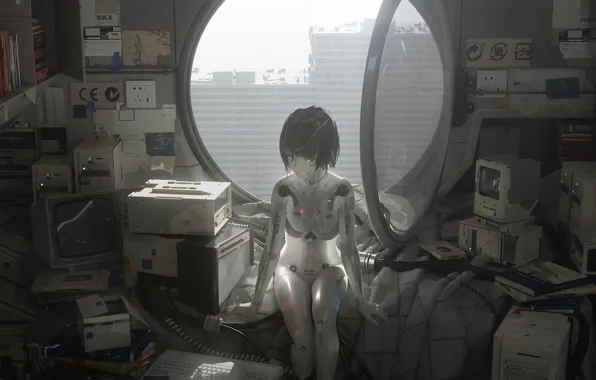 Picture sitting, fiction, girl, cyborg