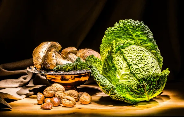 Picture nuts, still life, cabbage