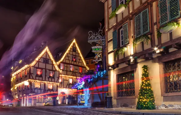 Picture night, lights, France, Christmas, Colmar