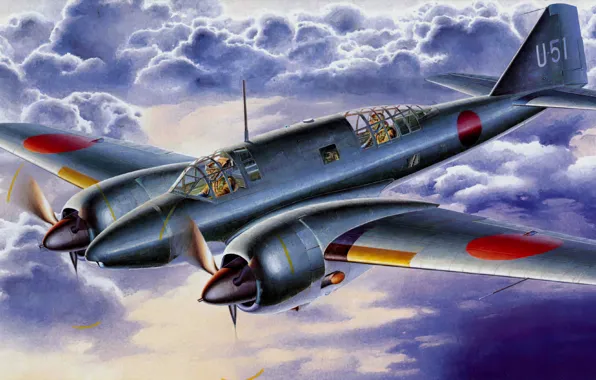 Picture Mitsubishi, art, airplane, aviation, ww2, ki-46