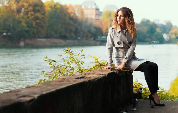 Girl, river, promenade, Clear