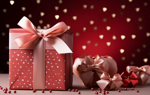 Balls, pink, holiday, box, gift, sequins, Christmas, hearts
