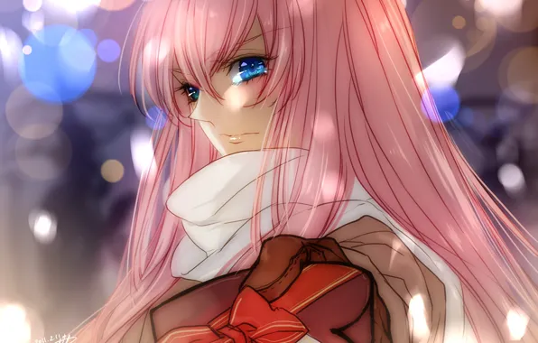 Picture letter, tears, vocaloid, bow, heart, megurine luka