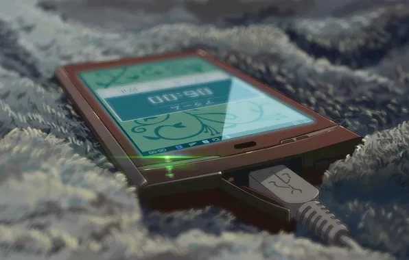 Anime, phone, charging, plaid