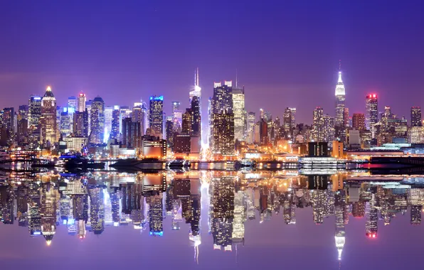 Lights, USA, night city, Manhattan, New York, skyscrapers, skyline, night
