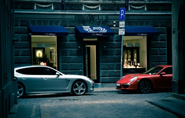 White, red, Porsche, cars, Panamera