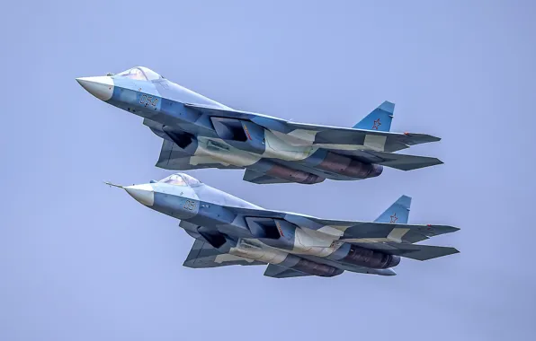 Pair, flight, T-50, Videoconferencing Russia, Su-57, Su-57, multi-role fighter