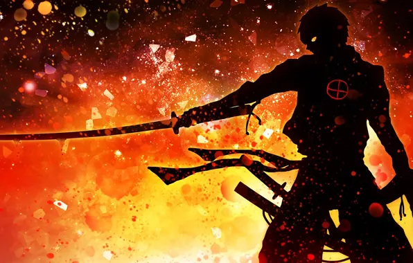 Wallpaper fire, battlefield, flame, girl, sword, blood, game