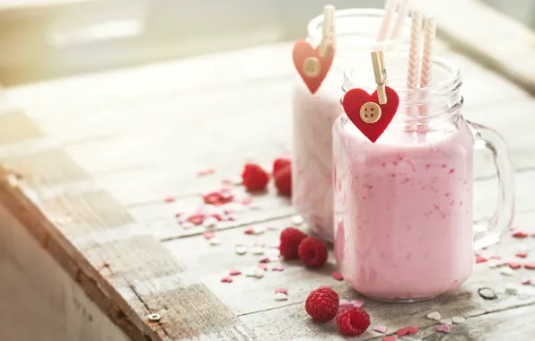 Picture berries, raspberry, Breakfast, hearts, drink, smoothies, Valeria Maksakova