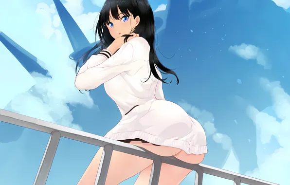Picture girl, sexy, ass, long hair, dress, anime, blue eyes, beautiful