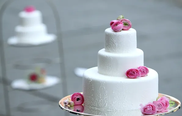 Picture decoration, flowers, cake, dessert, tiers, Ranunculus, wedding
