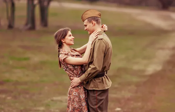 Girl, retro, meeting, soldiers, guy, pussy, military, tunic