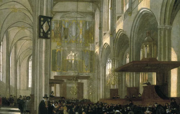 Picture Emanuel de Witte, Interior of the Nieuwe, ca1658, Dutch painting., During a Service, Kerk in …