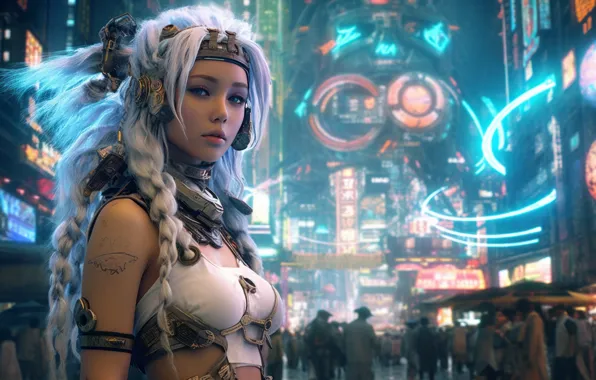 Girl, art, beautiful, Cyberpunk Girl