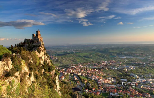 Picture panorama, San Marino, San Marino, Tower Guaita, Borgo Maggiore, the Monte Titano, Guaita tower, Borgo …