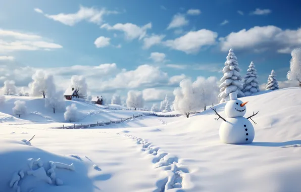 Winter, the sky, clouds, snow, nature, blue, Christmas, the snow
