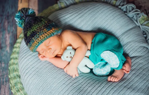 Toy, sleep, sleeping, basket, cap, baby, Child, pants
