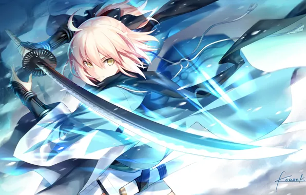 Picture girl, sword, Fate Stay Night, saber, anime, art
