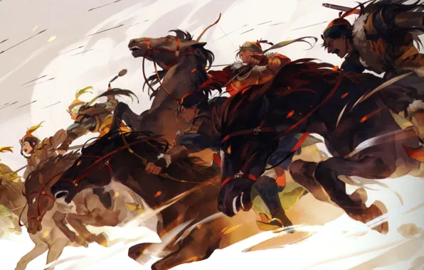 Picture attack, arrows, horse, art, Senbonzakura, the Mongols, the battle, riders