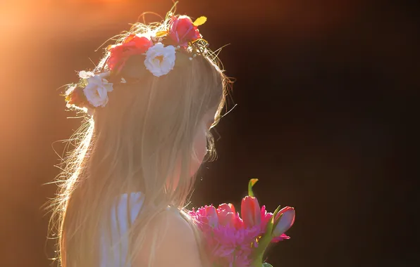 Picture light, flowers, girl
