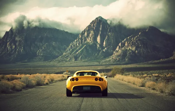Road, machine, mountains, yellow, Wallpaper, Lotus, Cars