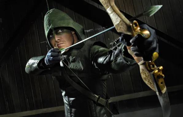 Picture bow, hood, The series, arrow, Stephen Amell, Oliver Queen, Stephen Amell, Oliver Queen