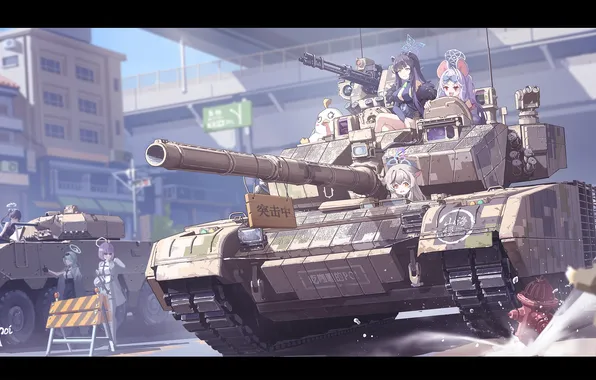 Picture anime, artwork, tank, anime girls, ZTZ-99, Blue Archive