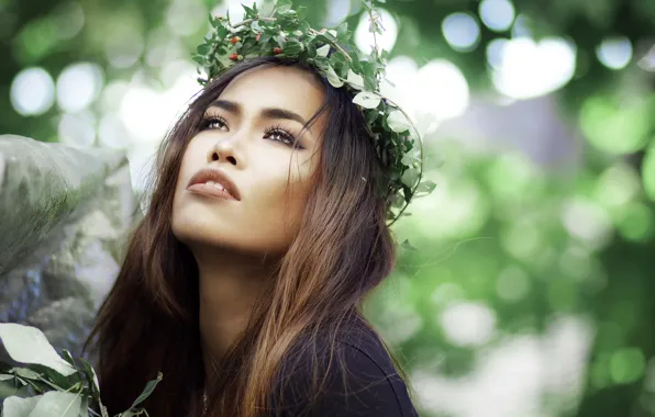 Picture girl, background, wreath