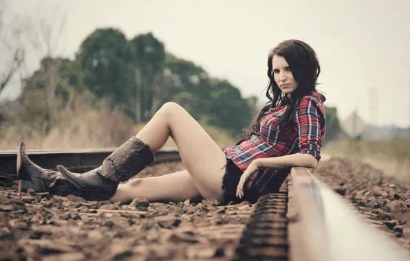 Picture girl, background, railroad