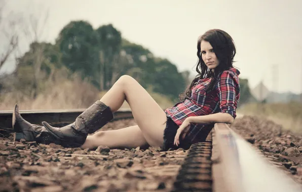 Girl, background, railroad