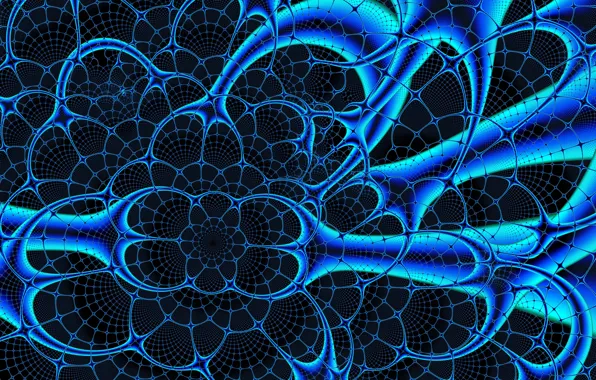 Blue, abstraction, mesh, pattern, dark, fractal, ornament, neon