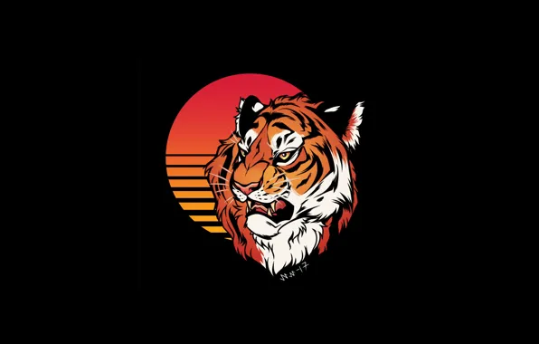Picture Minimalism, Tiger, Cat, Art, Art, Synth, Retrowave, Synthwave