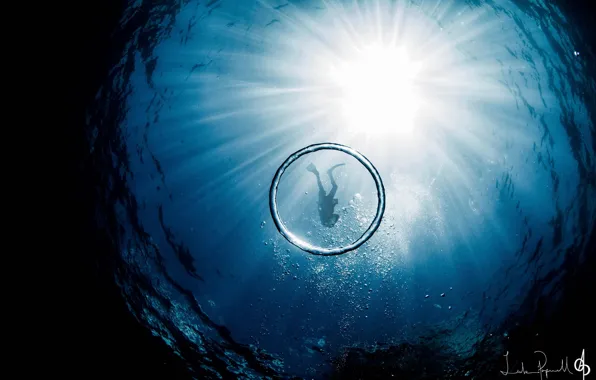 Sea, light, the ocean, people, round, the diver