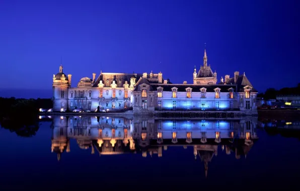 Reflection, Night, Backlight, Castle